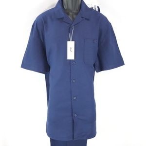 Men's Navy Walking Suit Short Sleeves Pleated Pant